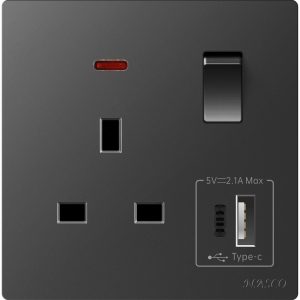 فيش مفرد مع مفتاح مع مخرج usb + مخرج tybe C 13 امبير ناسكو NASCO بيانو6663